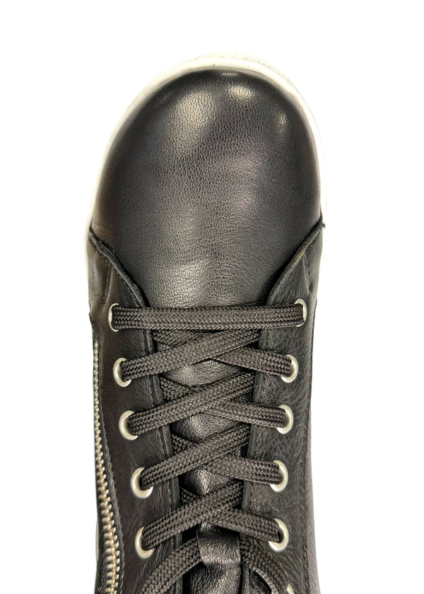 High-top sneakers - black leather, zippers on both sides, wide fit