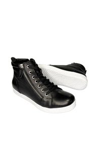 High-top sneakers - black leather, zippers on both sides, wide fit
