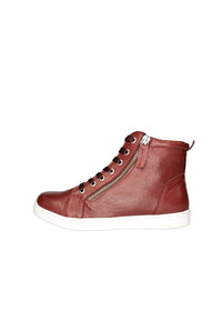 High-top sneakers - burgundy leather, zippers on both sides, wide fit