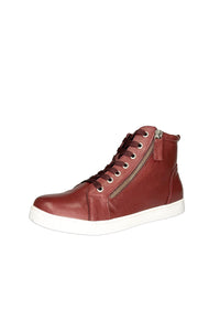 High-top sneakers - burgundy leather, zippers on both sides, wide fit