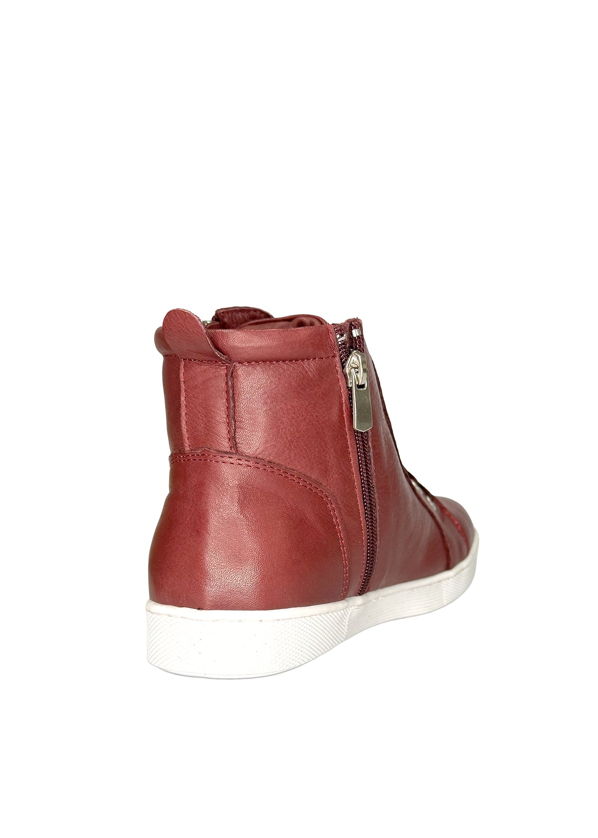 High-top sneakers - burgundy leather, zippers on both sides, wide fit