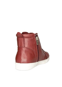 High-top sneakers - burgundy leather, zippers on both sides, wide fit