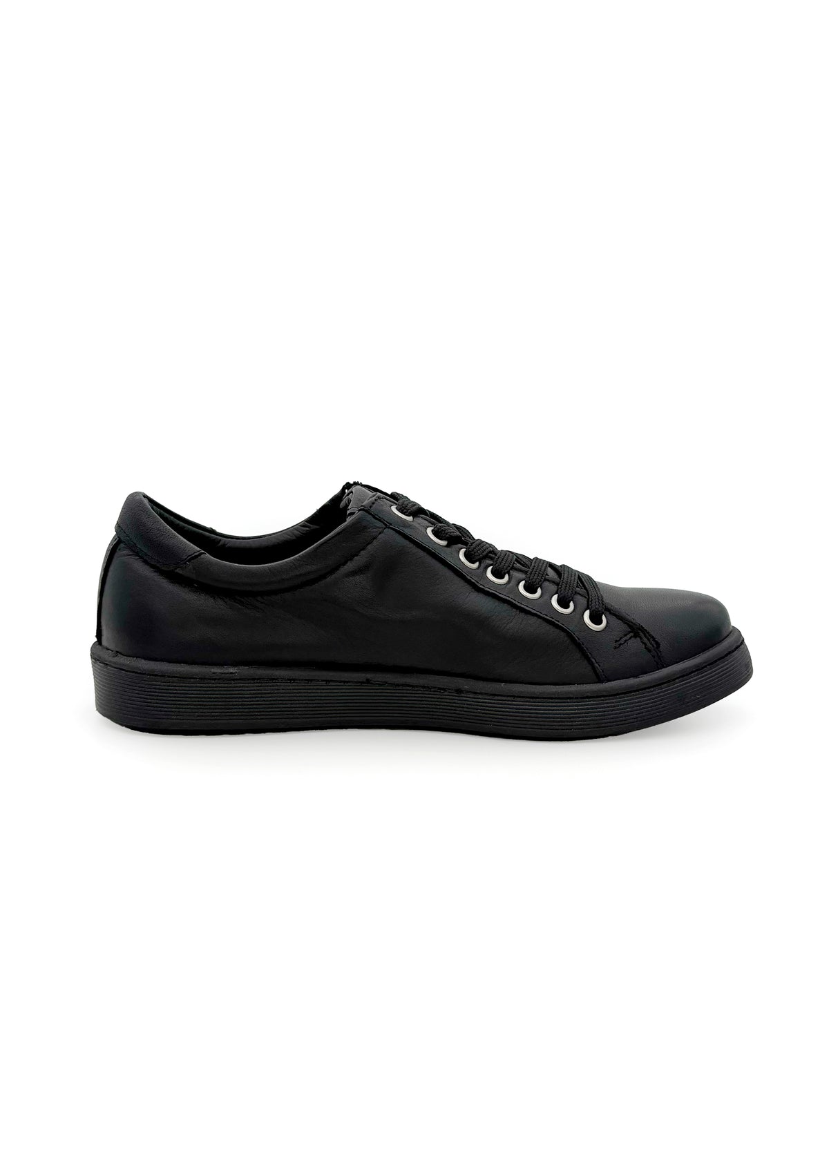 Low-cut sneakers - black leather, side zipper, wide fit