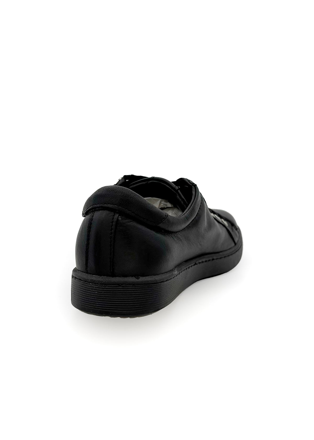 Low-cut sneakers - black leather, side zipper, wide fit