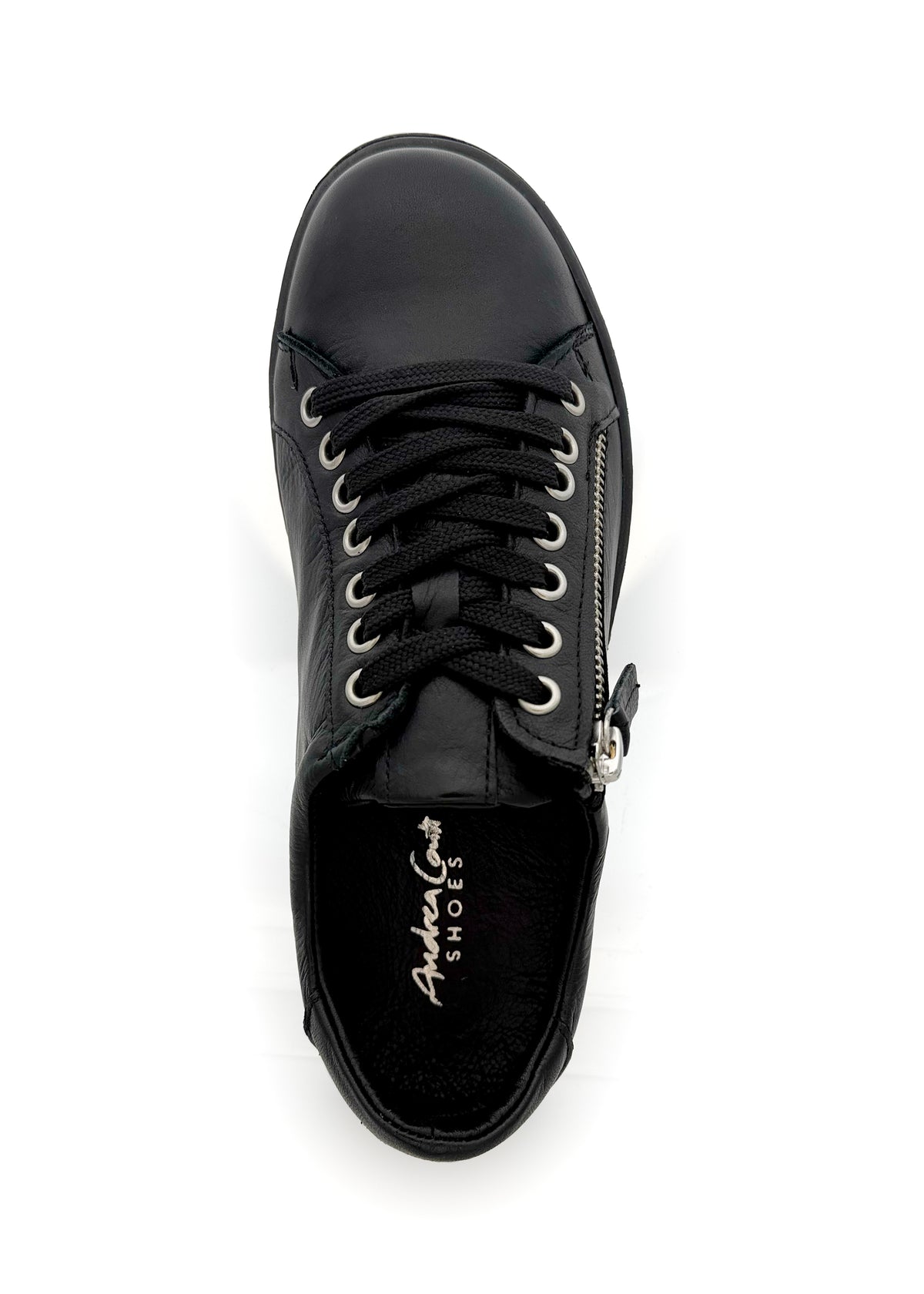 Low-cut sneakers - black leather, side zipper, wide fit