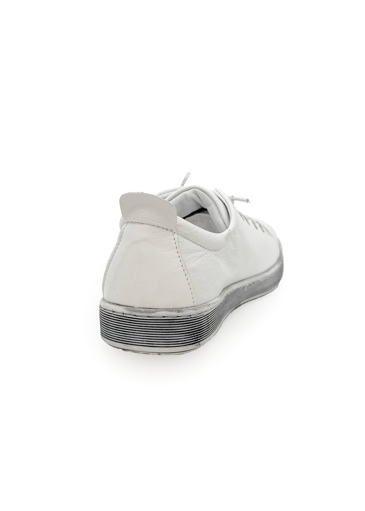 Low-cut sneakers - white leather, gray sole, elastic laces