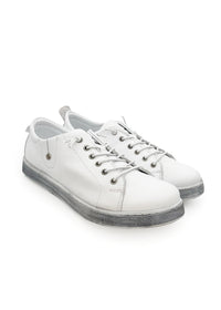 Low-cut sneakers - white leather, gray sole, elastic laces