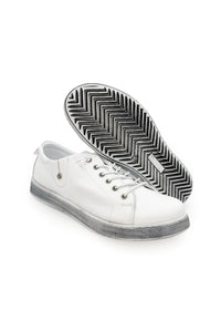 Low-cut sneakers - white leather, gray sole, elastic laces