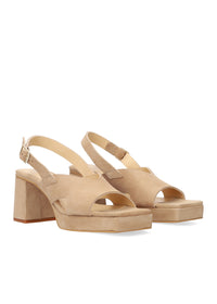 Sandaler med klack och platå - Rita, beige nubuckskinn