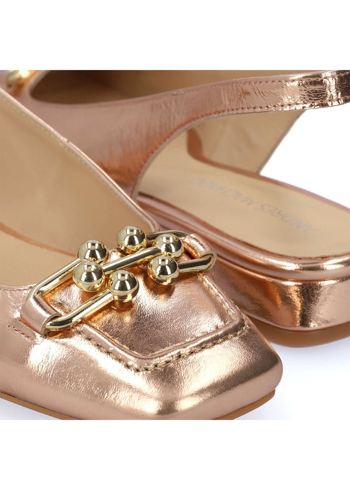 Slingback pumps - Victoria, rose gold toned leather, gold decoration