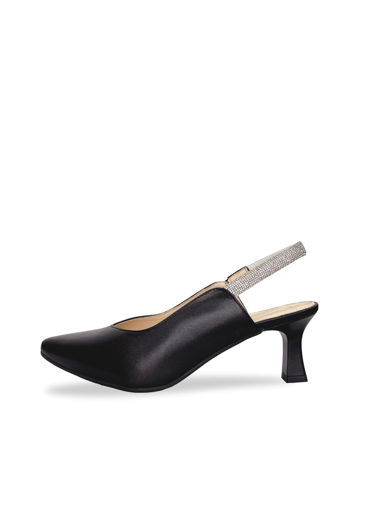 Slingback-korkokengät - musta nahka, piikkikorko