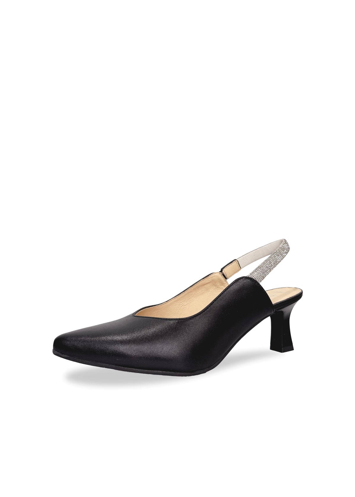 Slingback-korkokengät - musta nahka, piikkikorko
