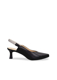 Slingback-korkokengät - musta nahka, piikkikorko