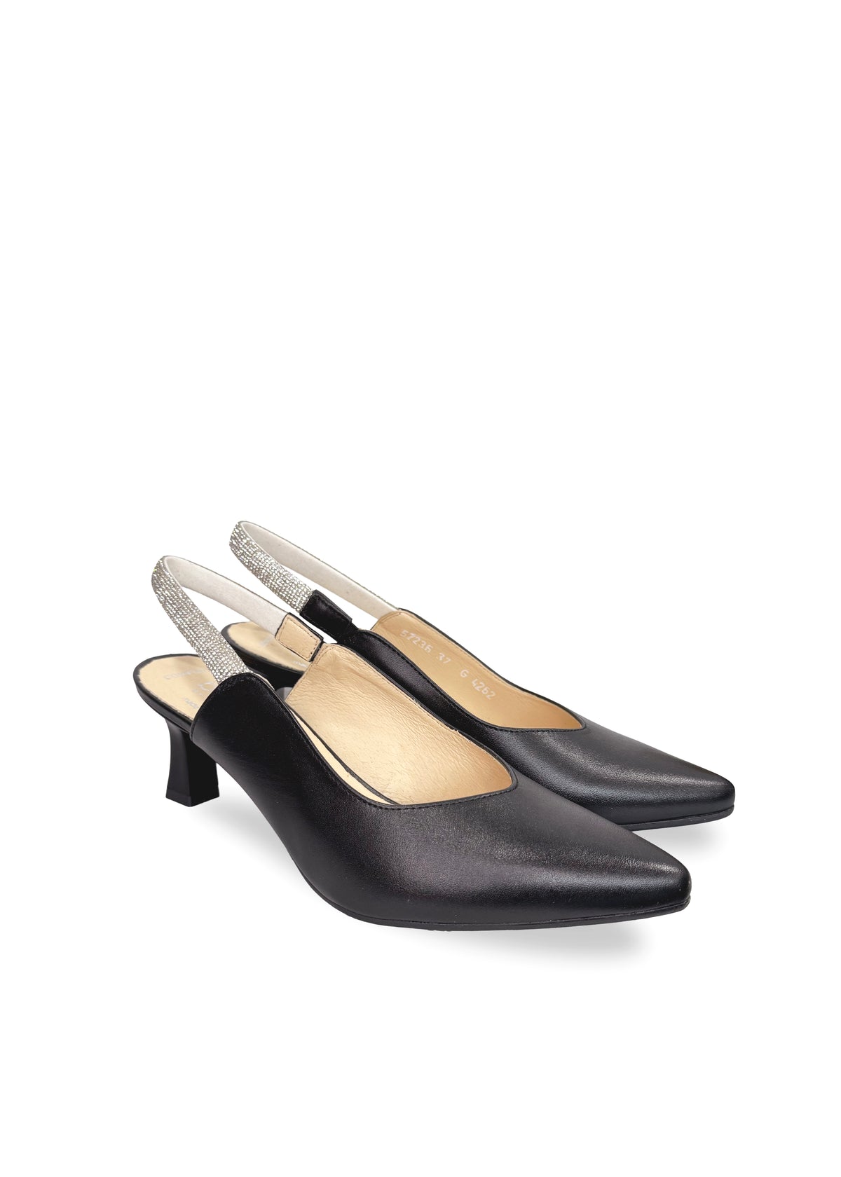 Slingback-korkokengät - musta nahka, piikkikorko