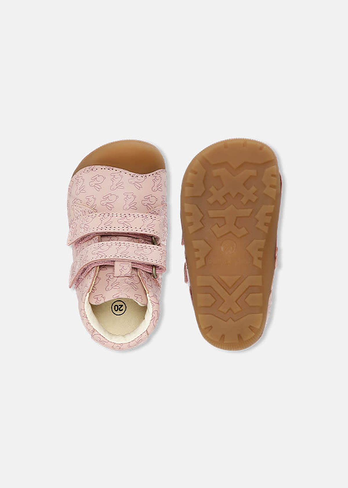 Barnens Petit Strap första stegen skor - kaninmönster, ljusrosa, Bundgaard Zero Heel