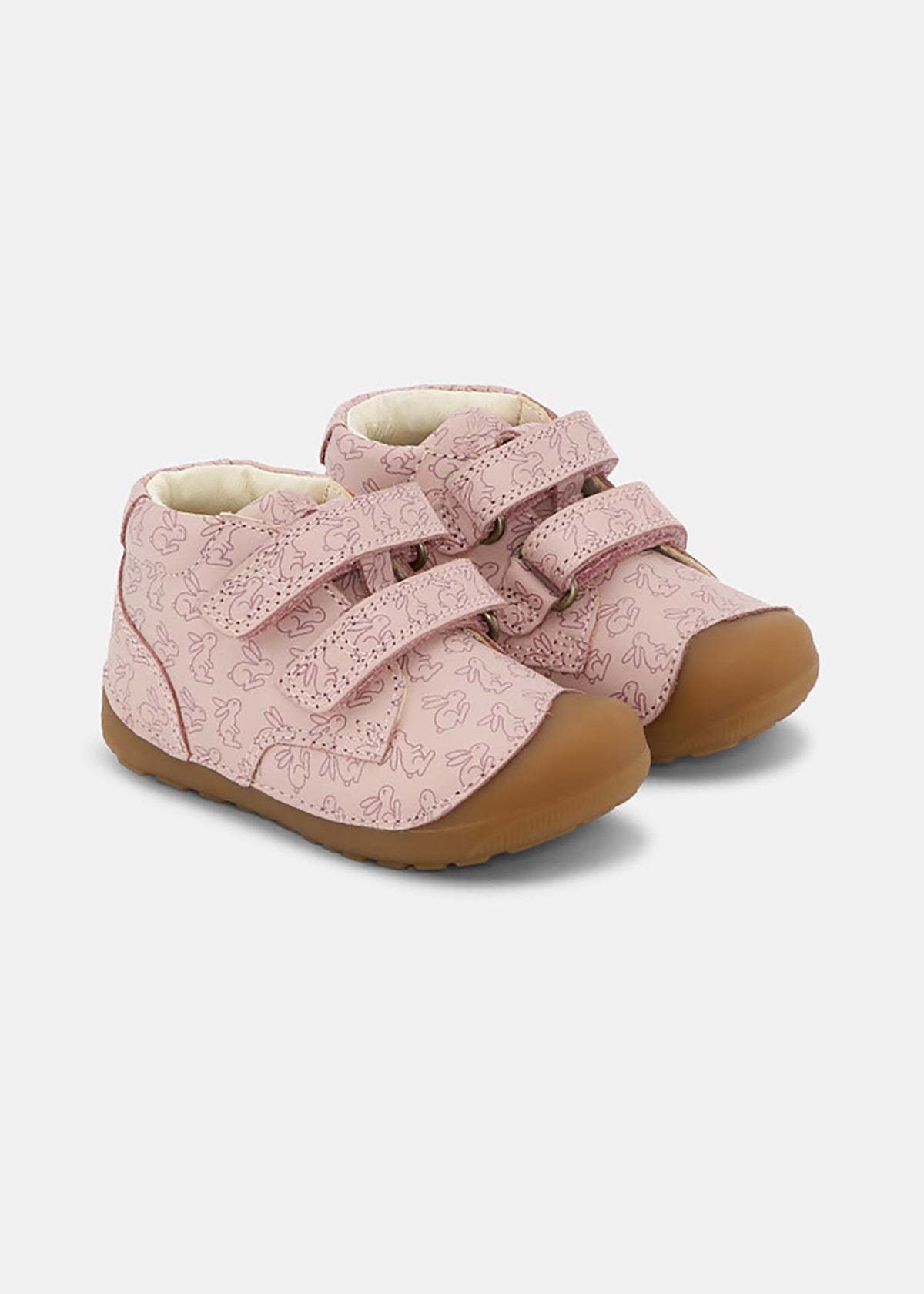 Barnens Petit Strap första stegen skor - kaninmönster, ljusrosa, Bundgaard Zero Heel