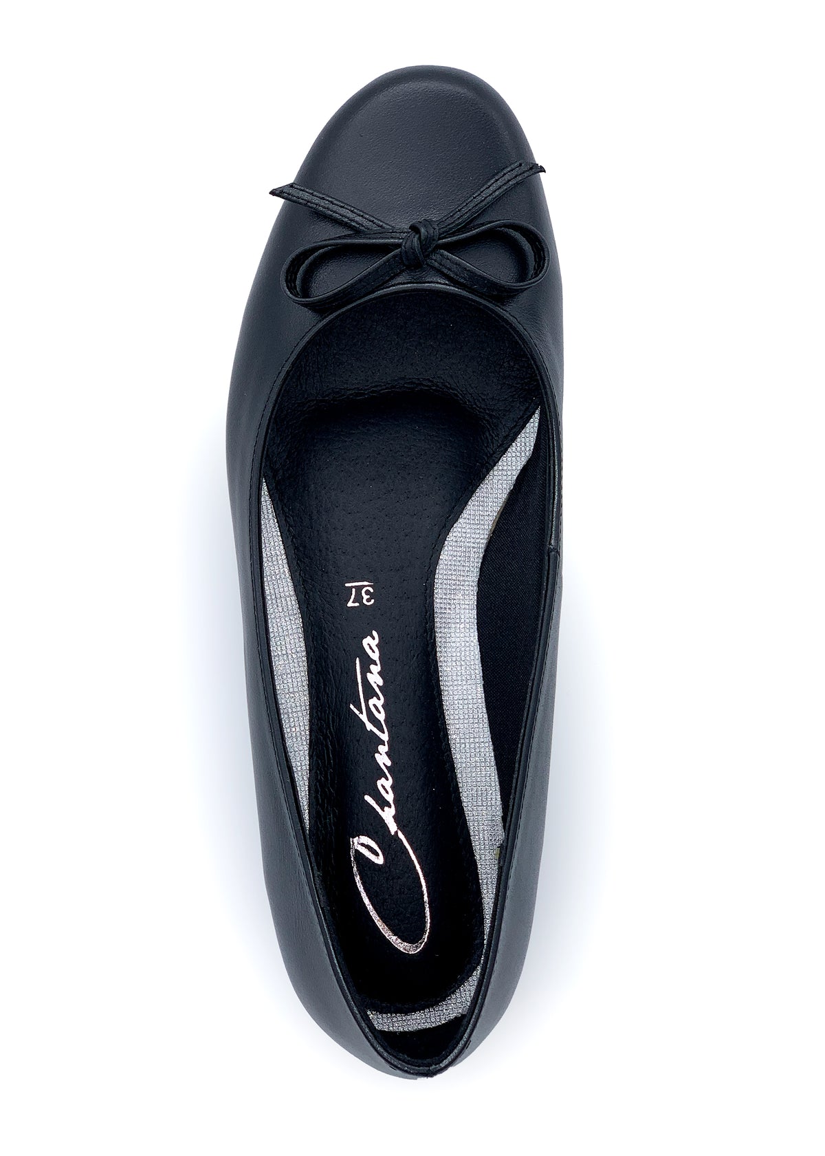 Low-cut pumps - black leather, bow