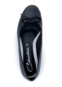 Low-cut pumps - black leather, bow