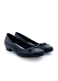 Low-cut pumps - black leather, bow