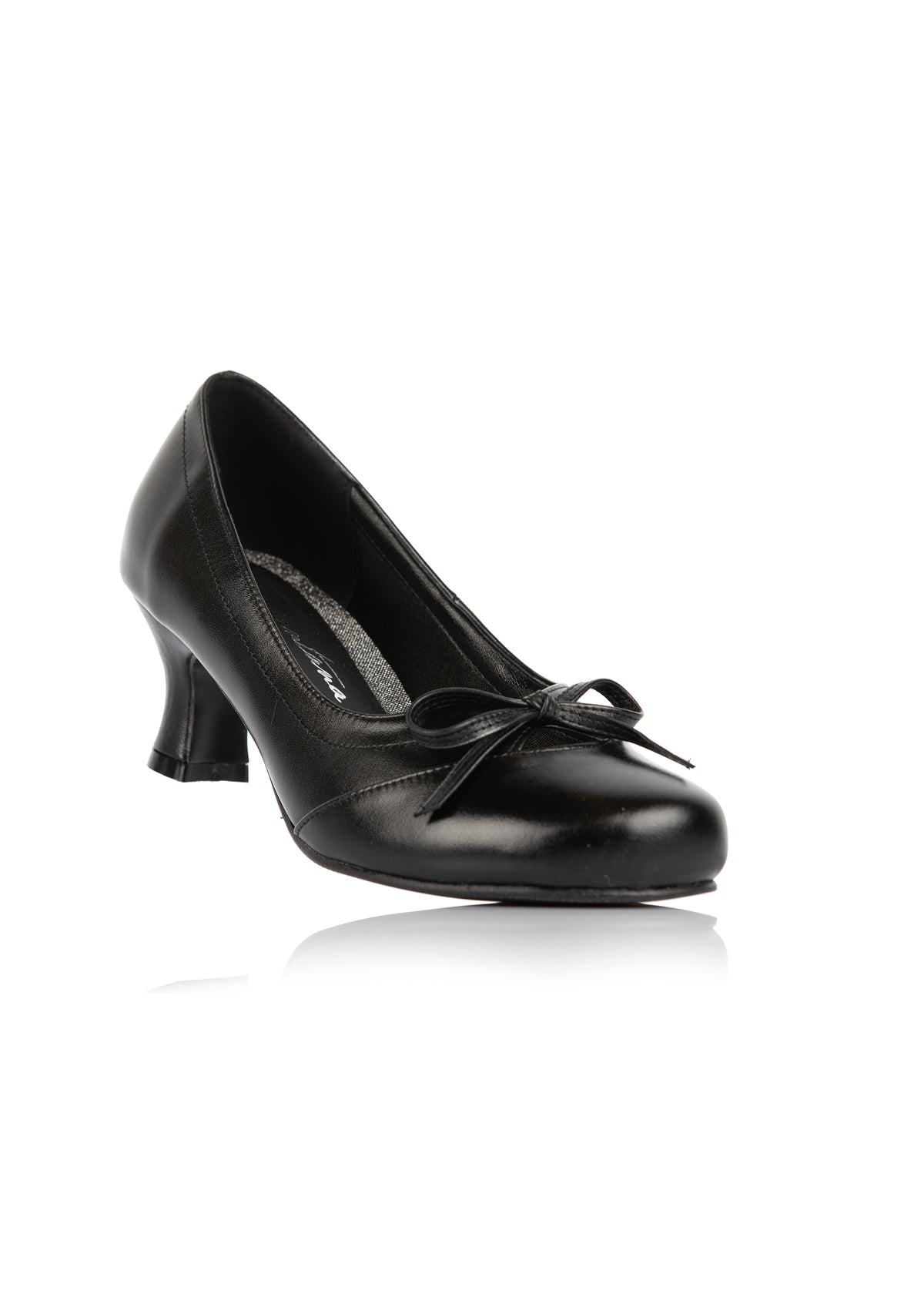 Pumps med rosett - svart läder, extra bred läst