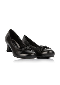 Pumps med rosett - svart läder, extra bred läst