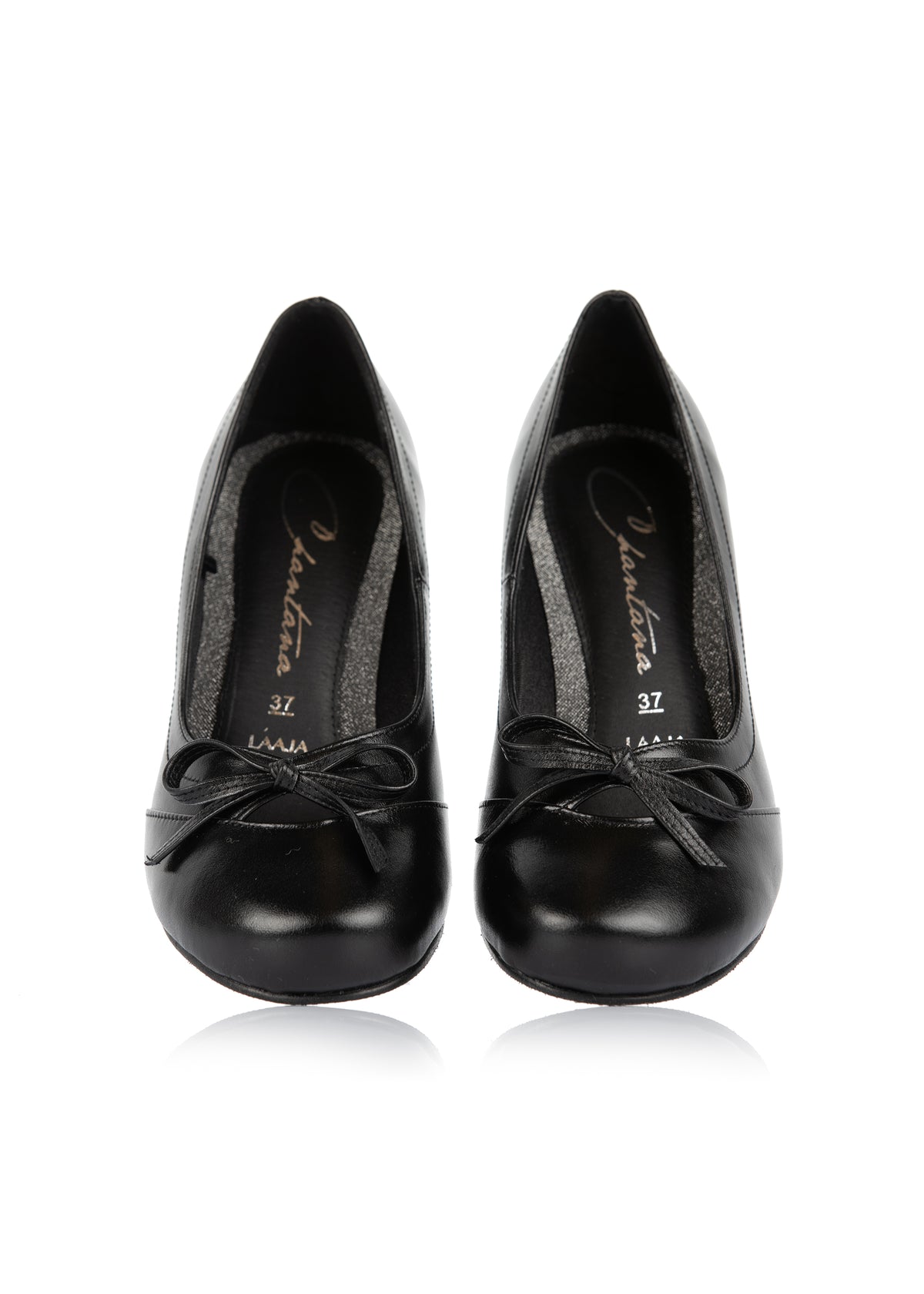 Pumps med rosett - svart läder, extra bred läst