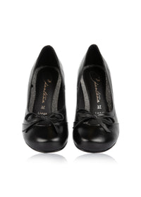 Pumps med rosett - svart läder, extra bred läst