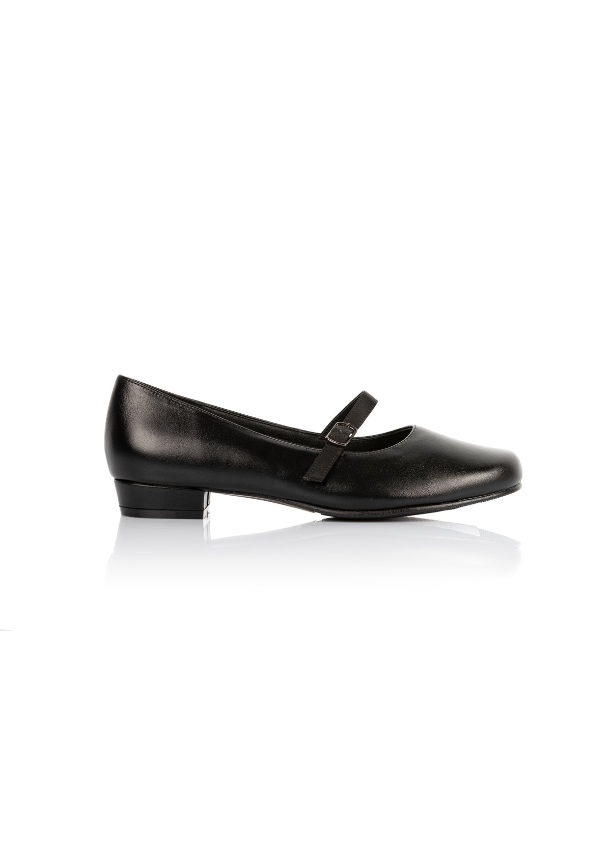 Låga pumps med tunn rem - svart läder, bred läst