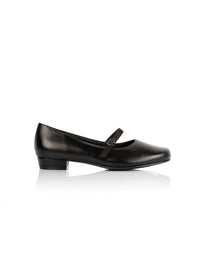 Låga pumps med tunn rem - svart läder, bred läst