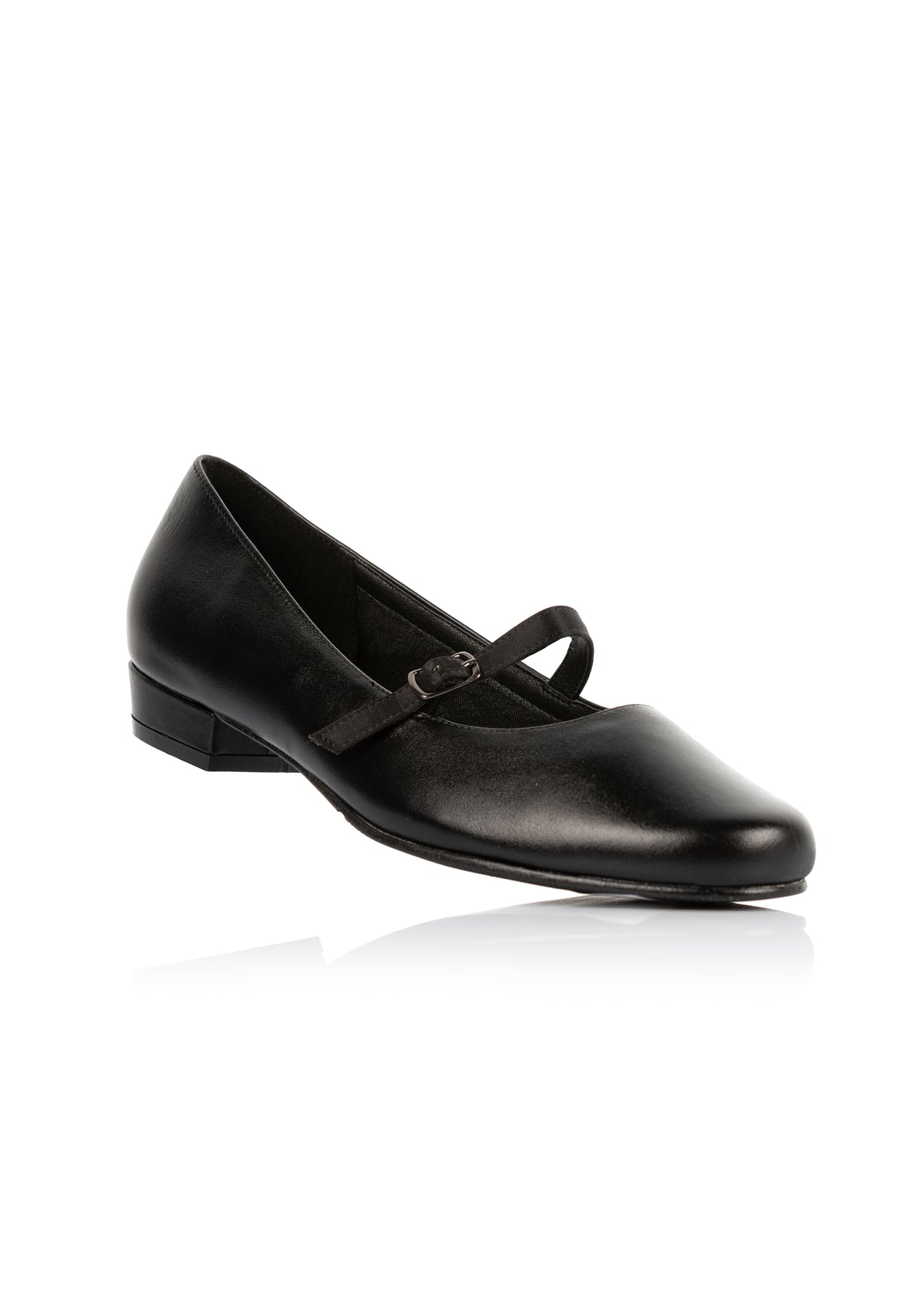Låga pumps med tunn rem - svart läder, bred läst