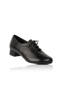 Walking shoes with low heel - black leather, extra wide fit