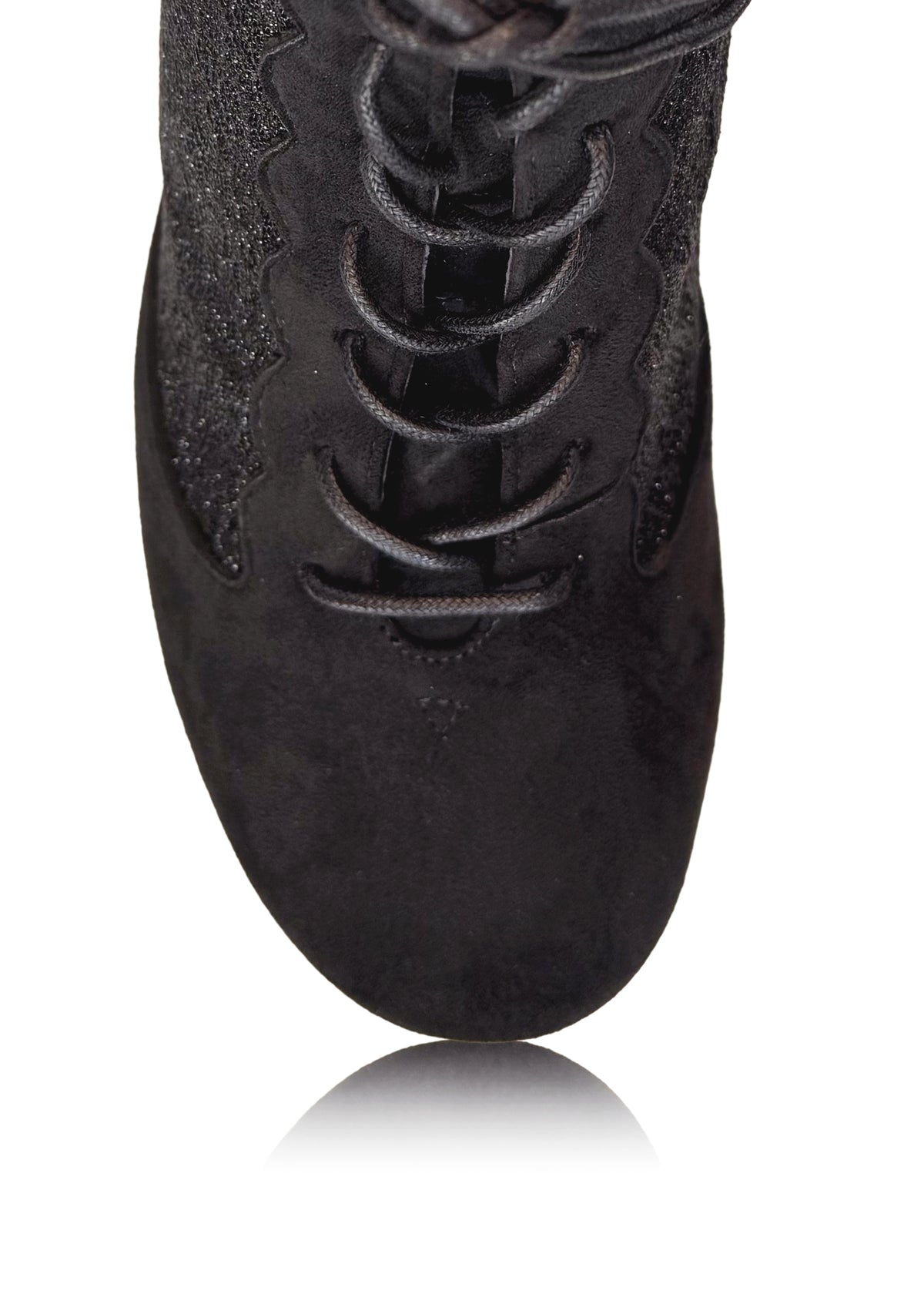 Dressy heeled ankle boots – black fabric, lace on the sides, extra wide fit