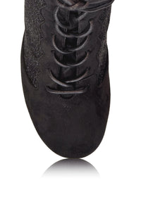 Dressy heeled ankle boots – black fabric, lace on the sides, extra wide fit