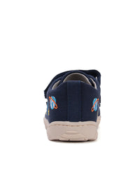 Children's barefoot sneakers - dark blue canvas, space patterns