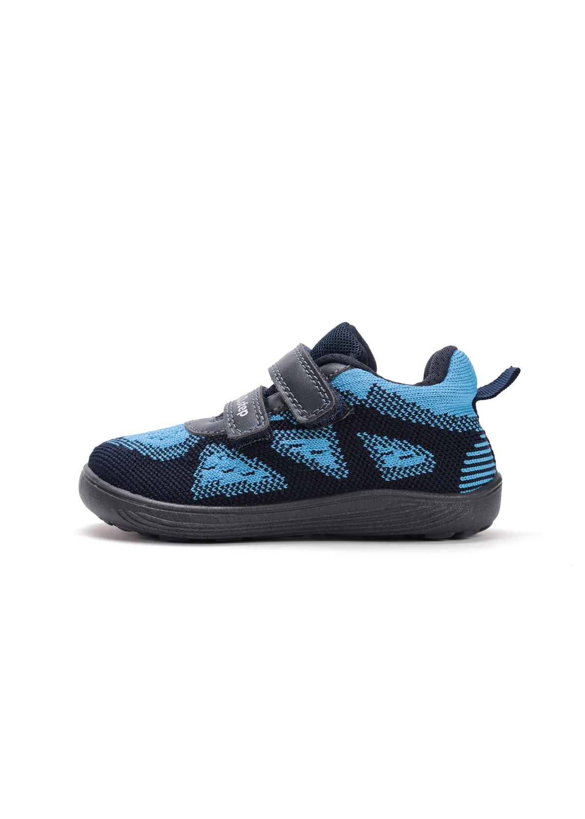 Children's barefoot sneakers - dark blue patterned fabric, Velcro