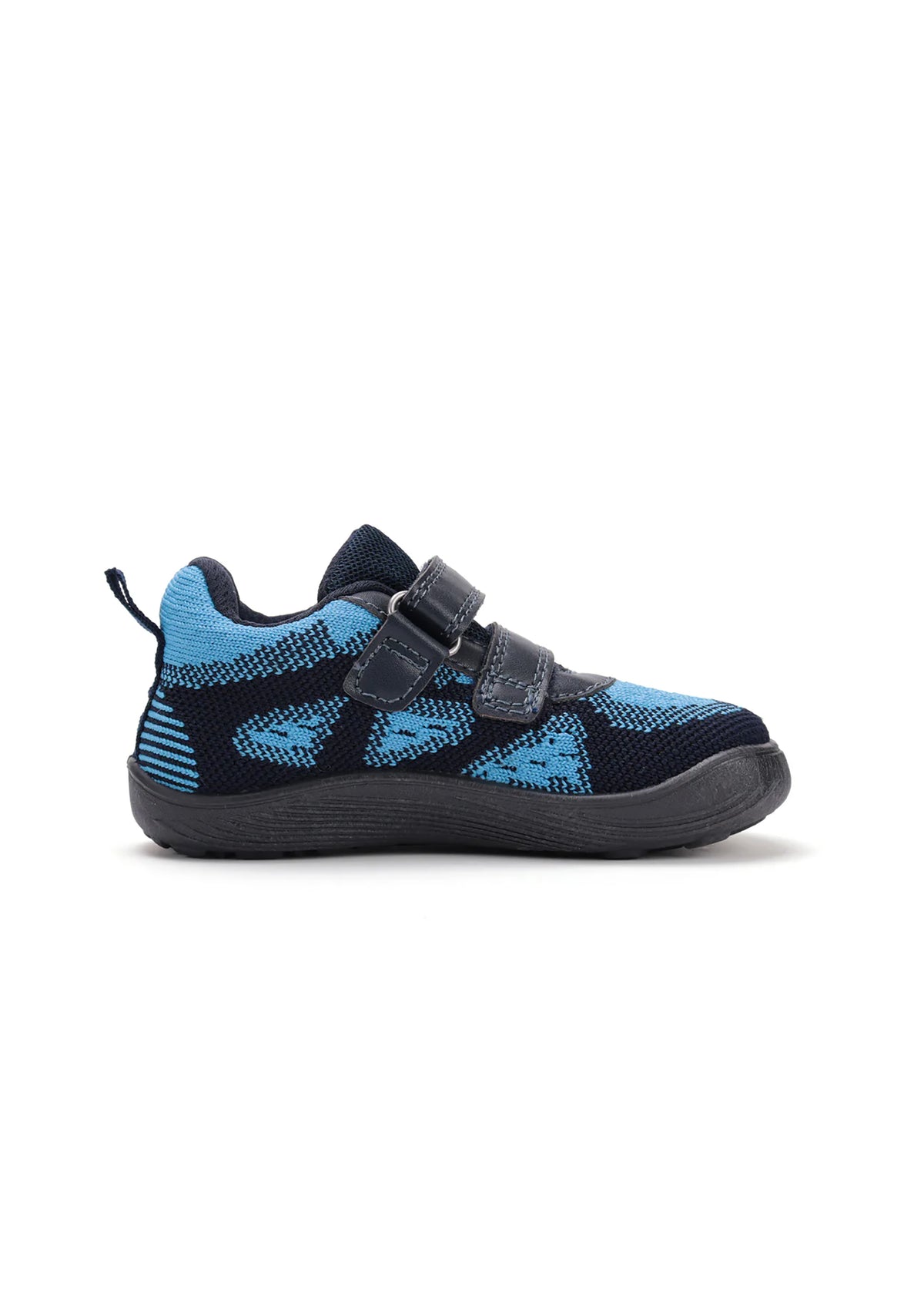 Children's barefoot sneakers - dark blue patterned fabric, Velcro