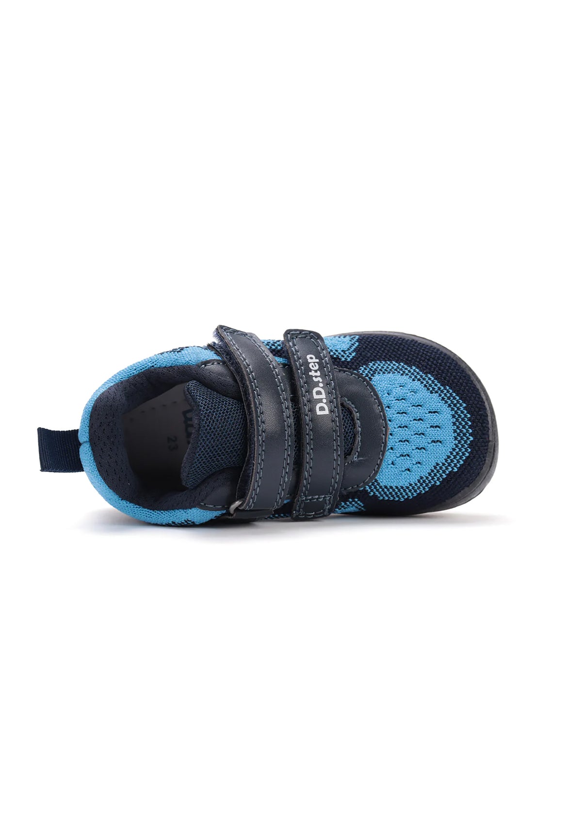 Children's barefoot sneakers - dark blue patterned fabric, Velcro