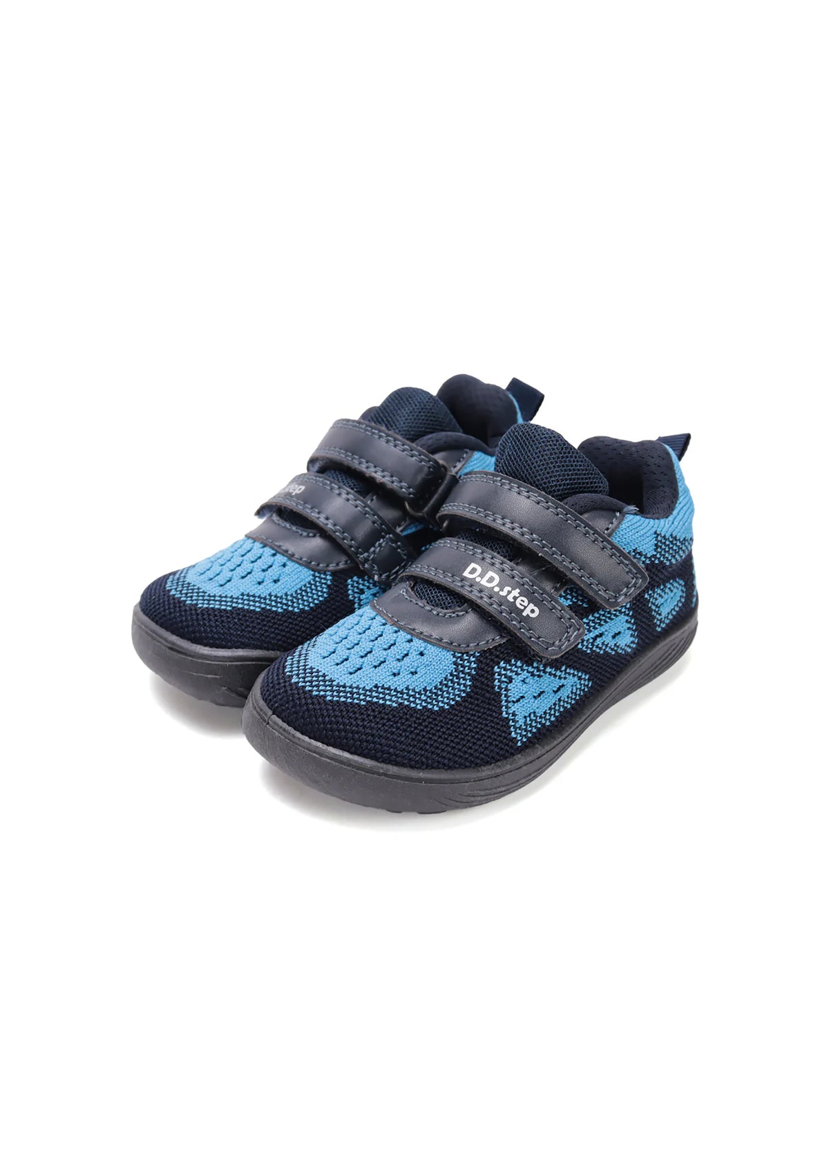 Children's barefoot sneakers - dark blue patterned fabric, Velcro