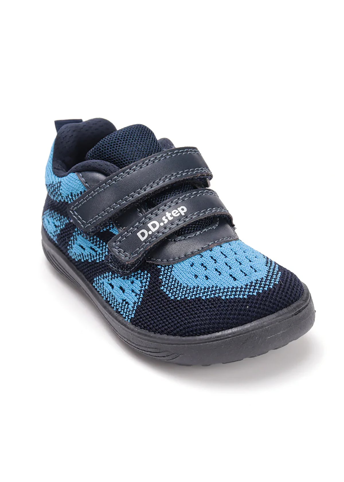 Children's barefoot sneakers - dark blue patterned fabric, Velcro