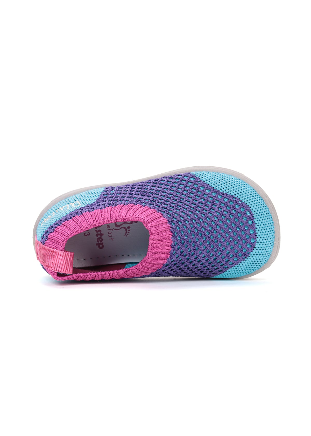 Children's Barefoot sneakers - purple-pink-turquoise fabric, laceless