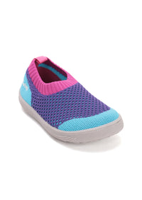 Children's Barefoot sneakers - purple-pink-turquoise fabric, laceless