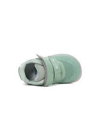 Children's barefoot sneakers - green fabric, Velcro straps