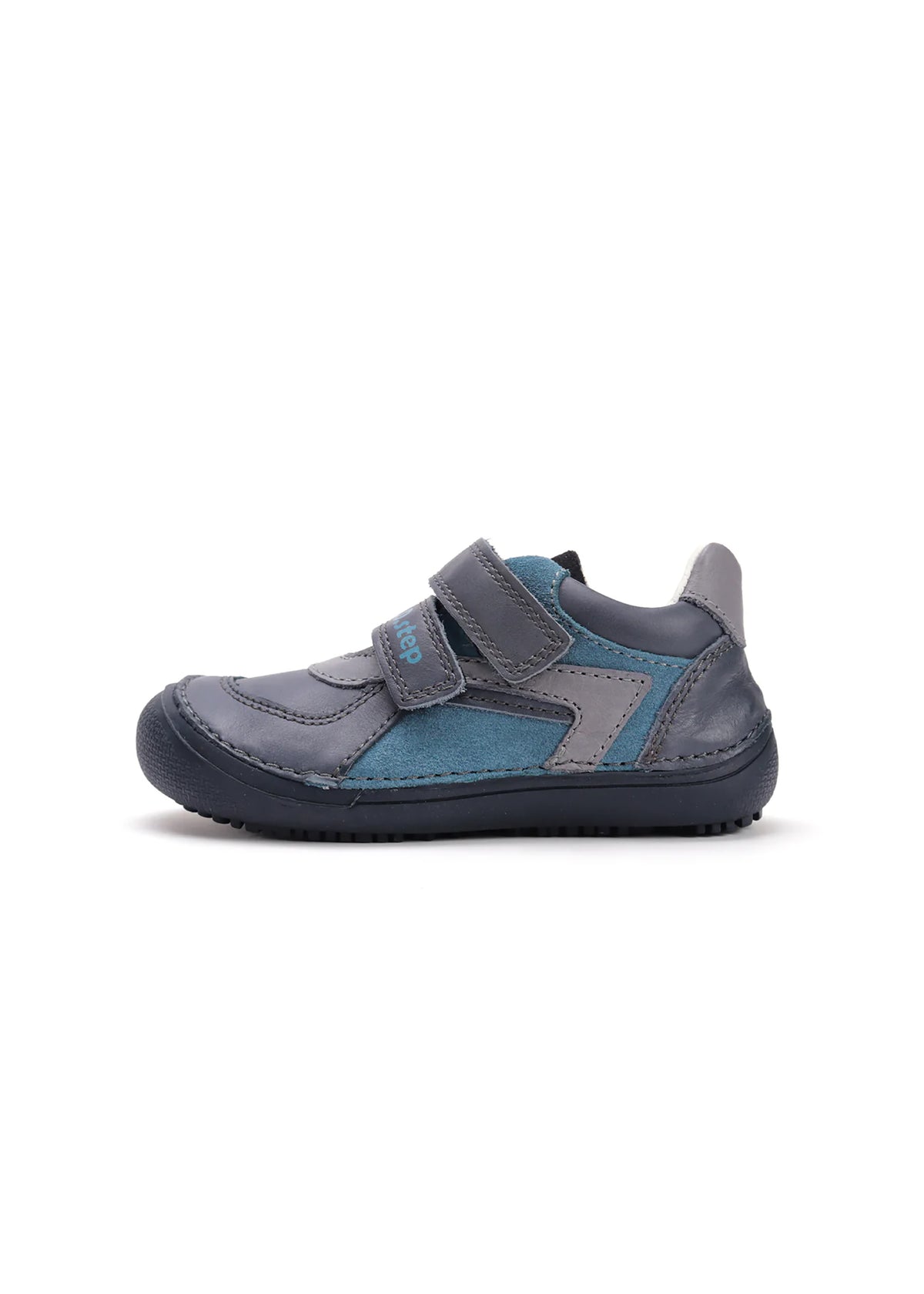 Children's barefoot sneakers, transitional season shoes - gray-blue leather