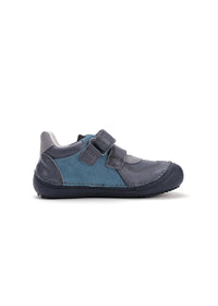 Children's barefoot sneakers, transitional season shoes - gray-blue leather