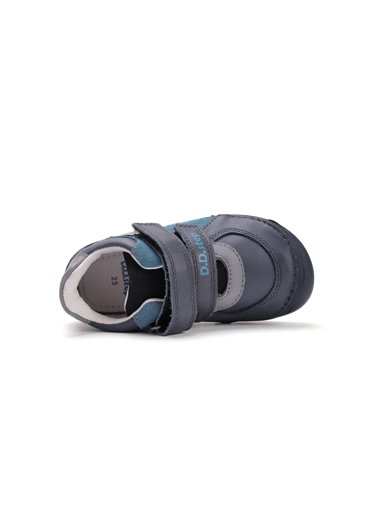 Children's barefoot sneakers, transitional season shoes - gray-blue leather