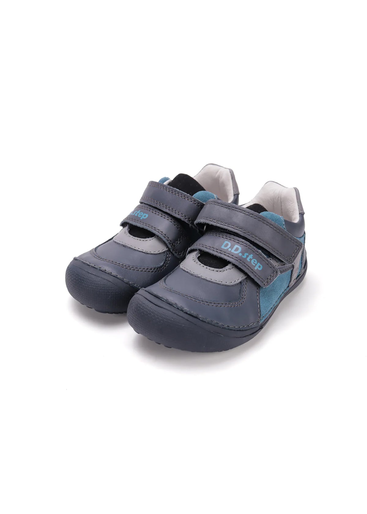 Children's barefoot sneakers, transitional season shoes - gray-blue leather