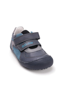 Children's barefoot sneakers, transitional season shoes - gray-blue leather