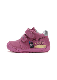 Children's barefoot sneakers - pink leather, flowers