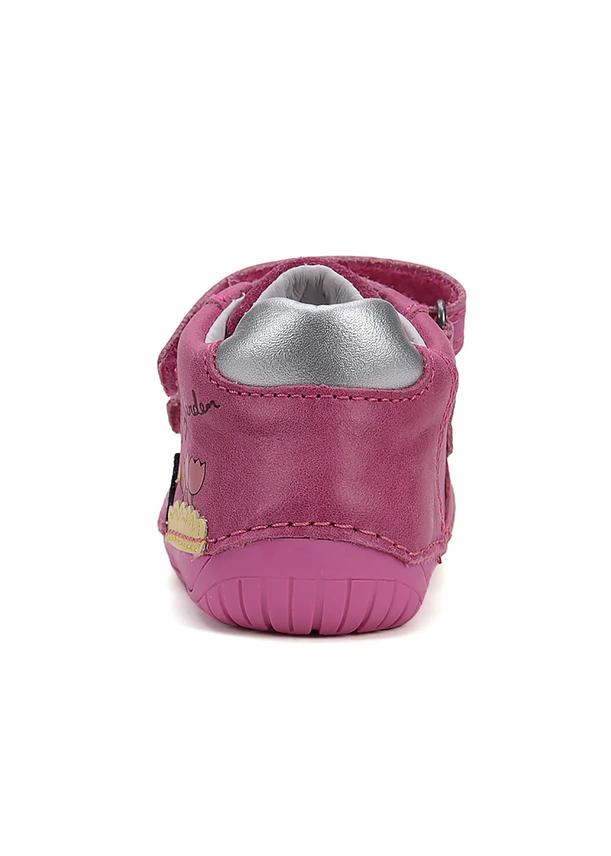 Children's barefoot sneakers - pink leather, flowers