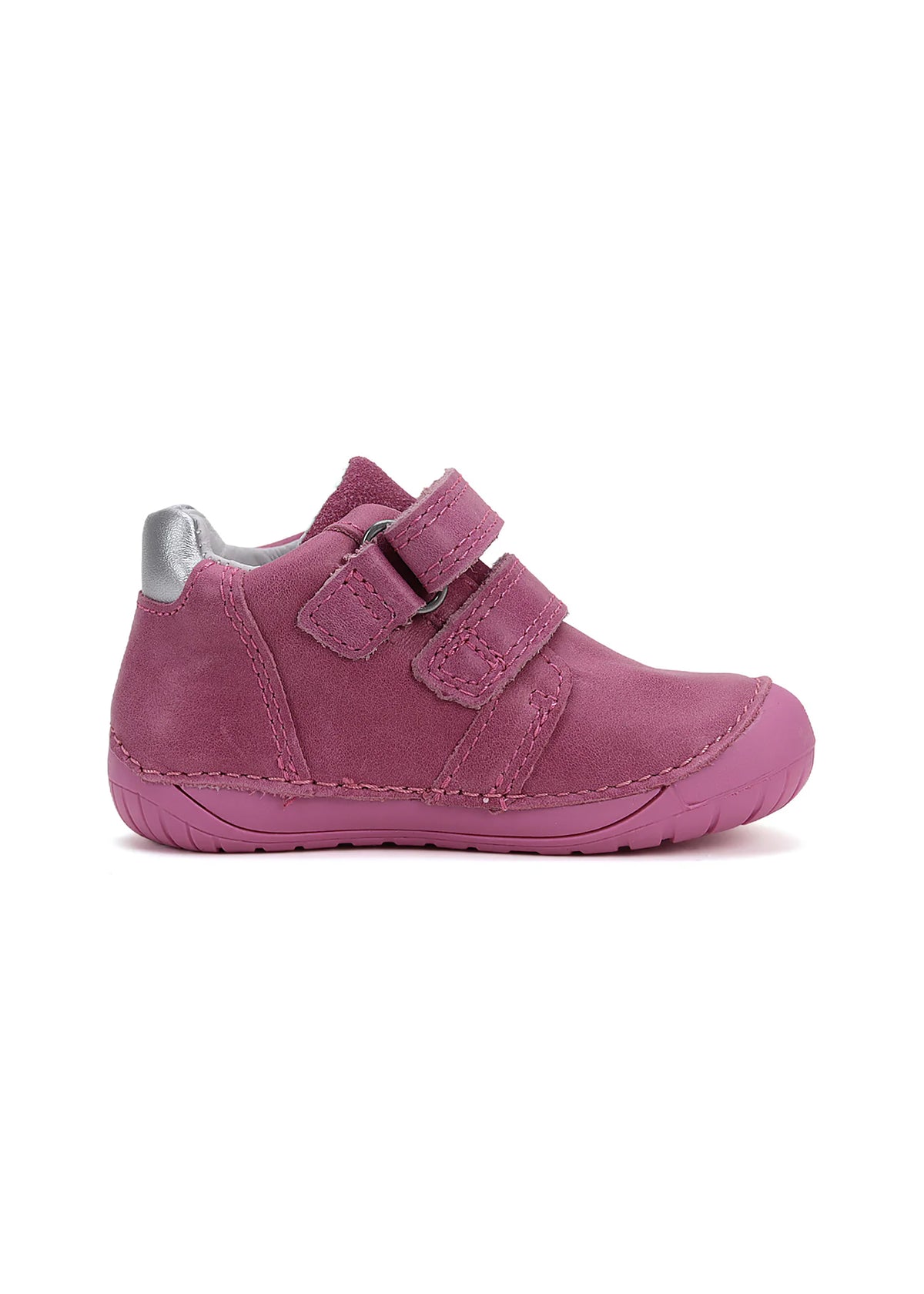 Children's barefoot sneakers - pink leather, flowers